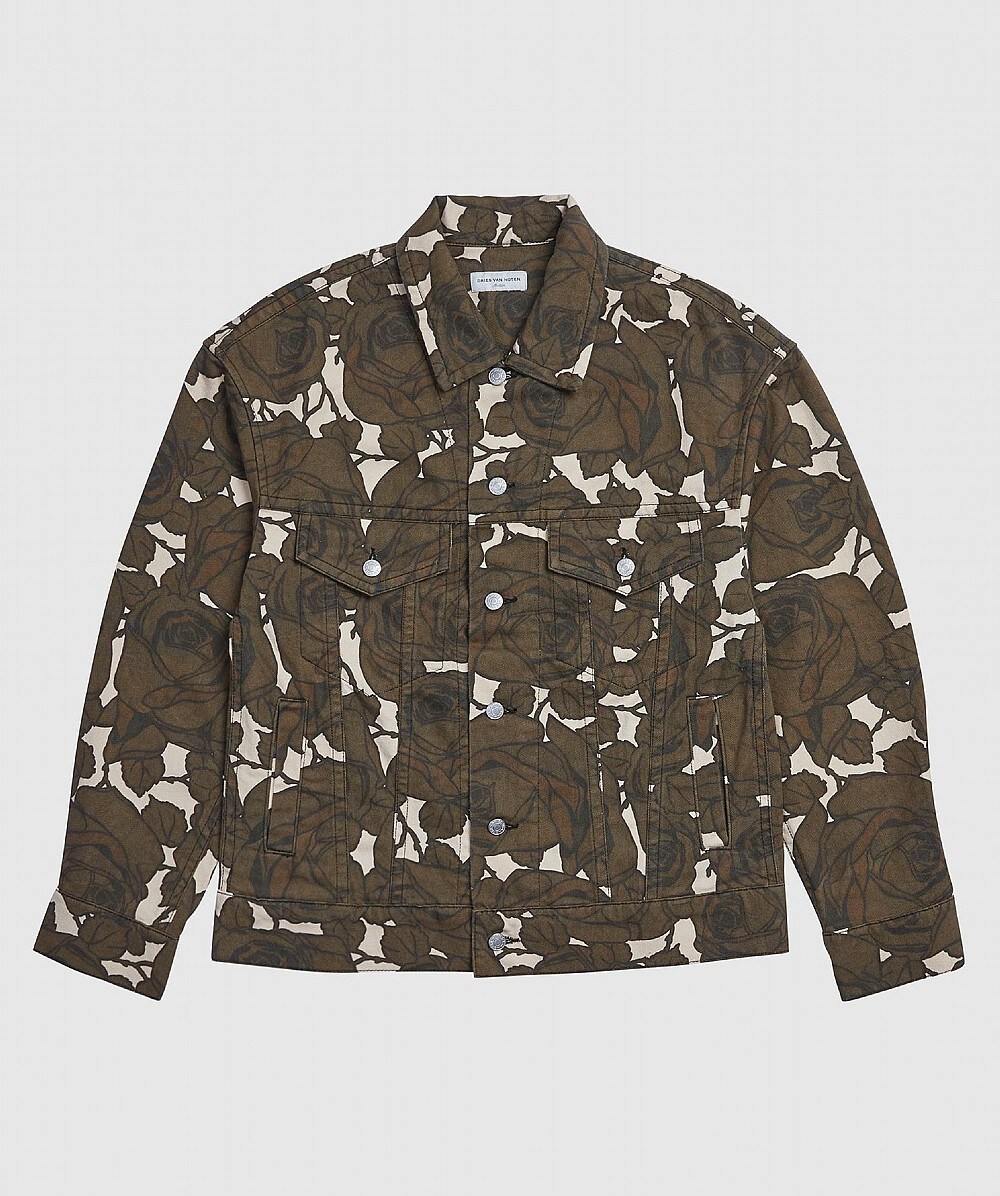 DRIES VAN NOTEN OVERSIZED LEAF CAMO TRUCKER JACKET | KHAKI | SEVENSTORE