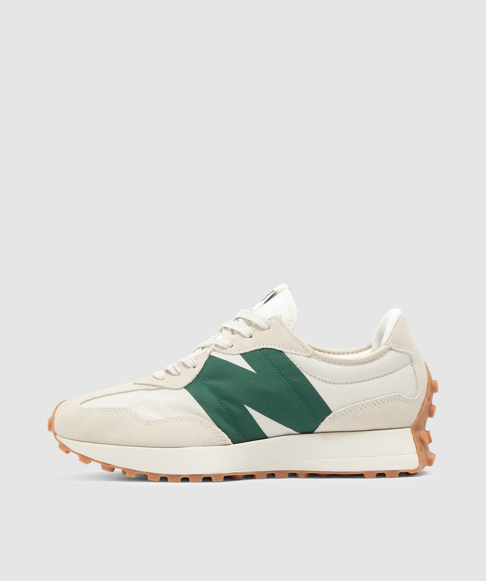 new balance 327 sneakers in green with white detail