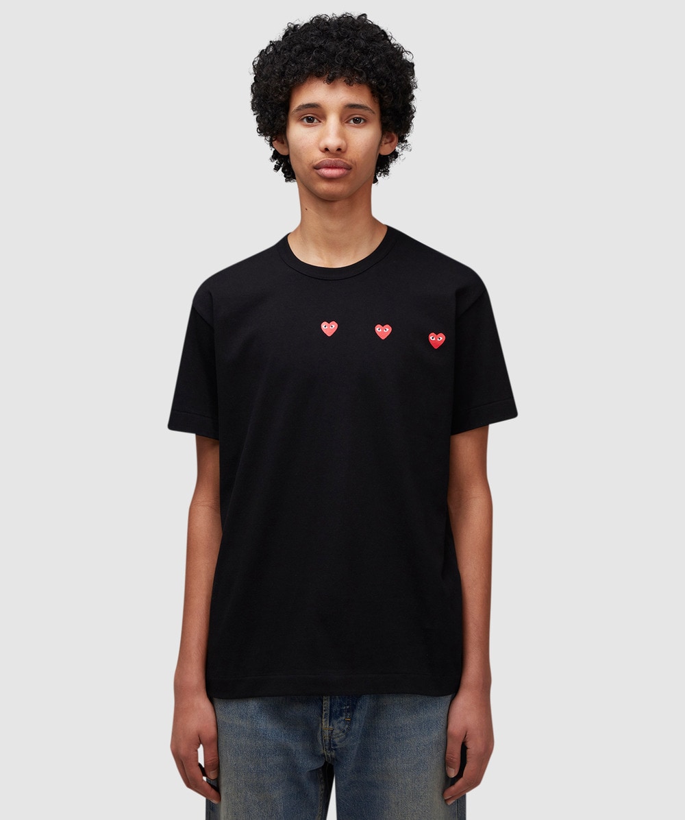 Comme des Garcons PLAY Horizontal hearts t shirt BLACK RED SEVENSTORE