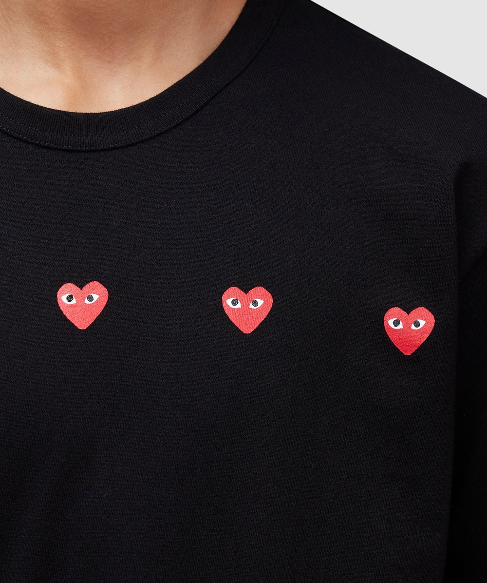 Comme des Garcons PLAY Horizontal hearts t shirt BLACK RED SEVENSTORE