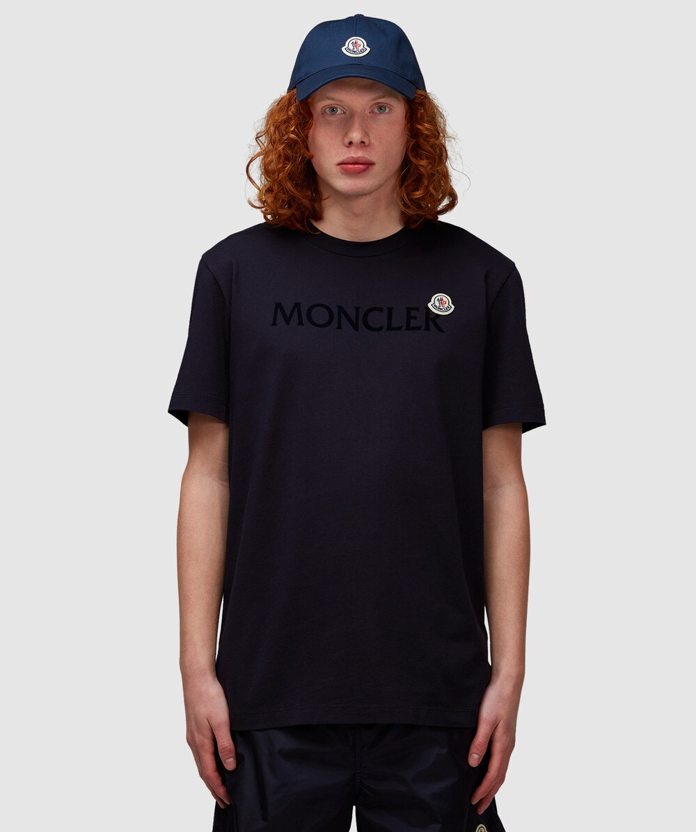 Moncler Double logo script t-shirt | NAVY | SEVENSTORE