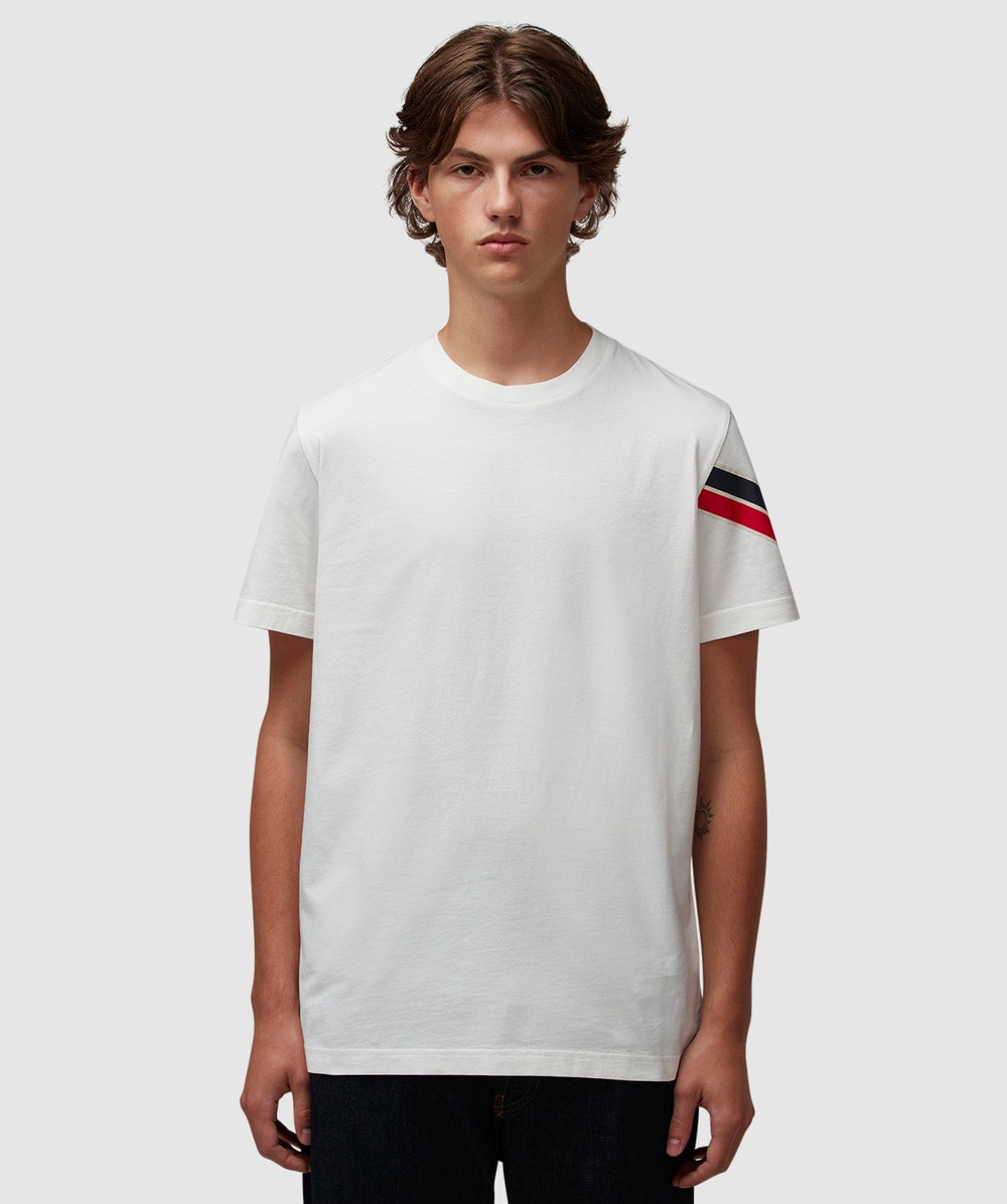 Shop Moncler Tricol Arm Stripe T-shirt In White