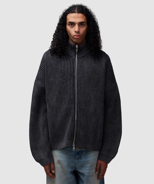 Cole Buxton Acid Wash Zipped Knitted Jacket In Black