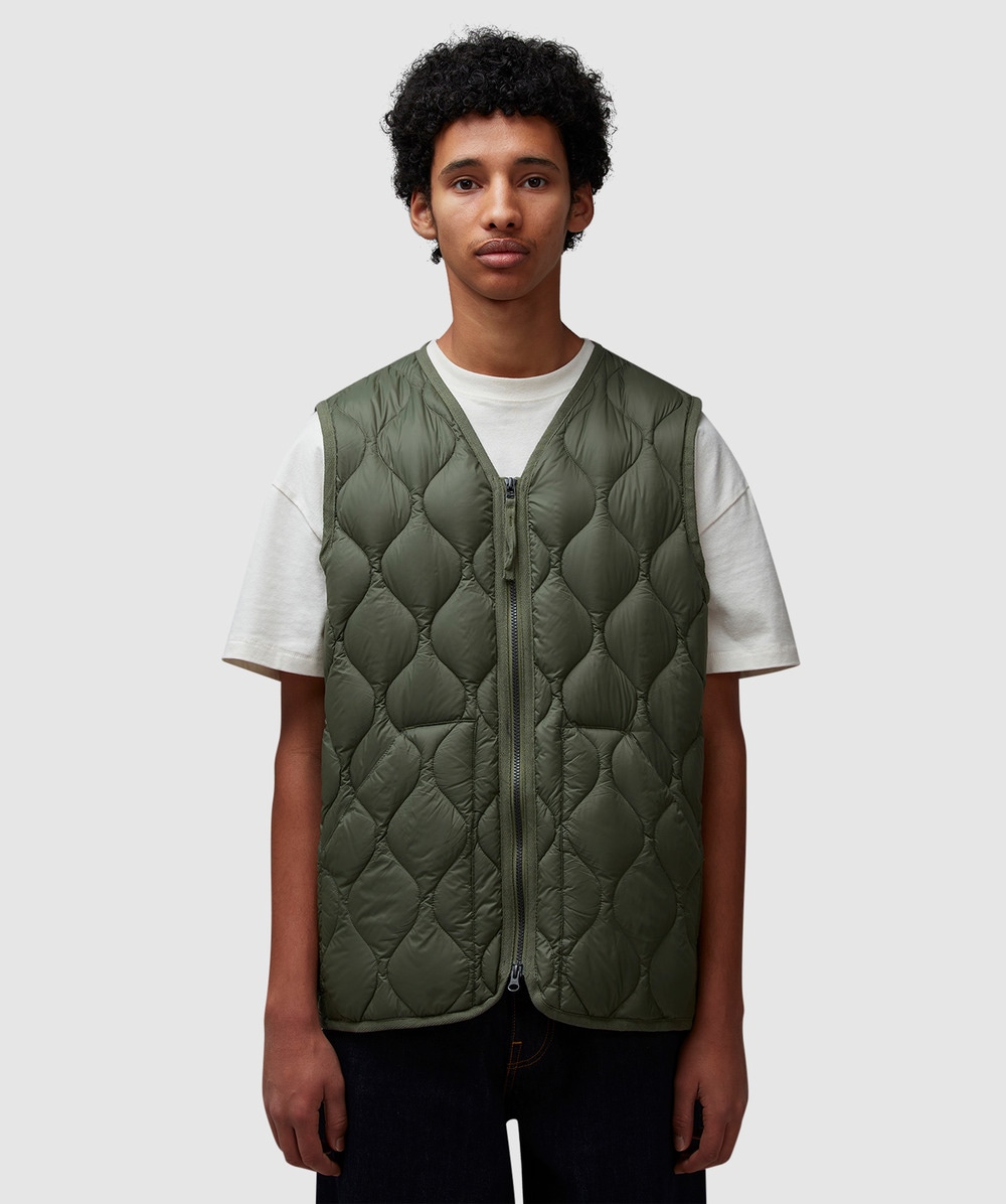 Taion Military V-neck Down Soft Shell Vest In Olive