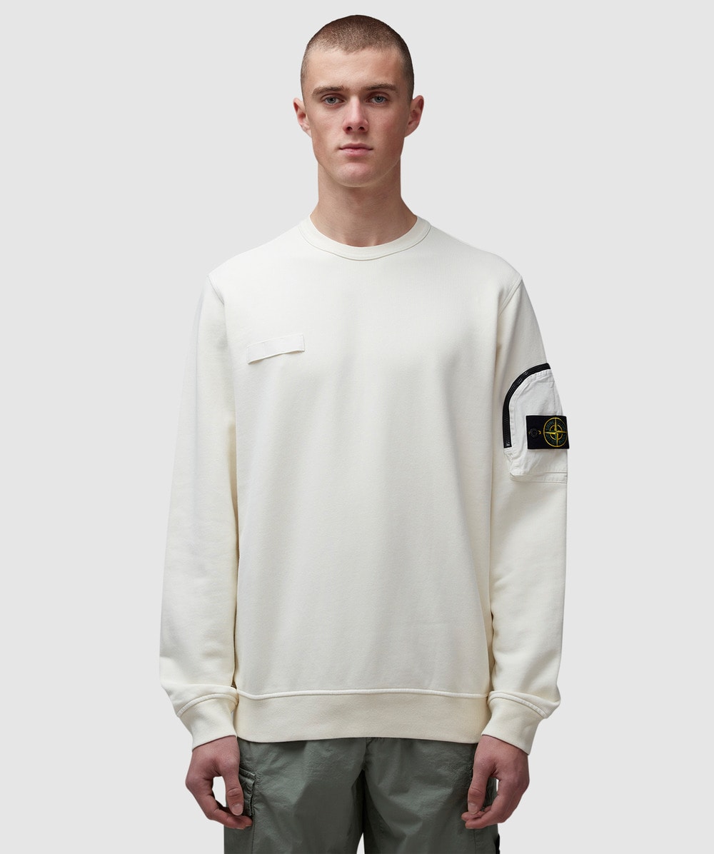 Stone Island Garment dyed zip arm pocket sweatshirt IVORY SEVENSTORE